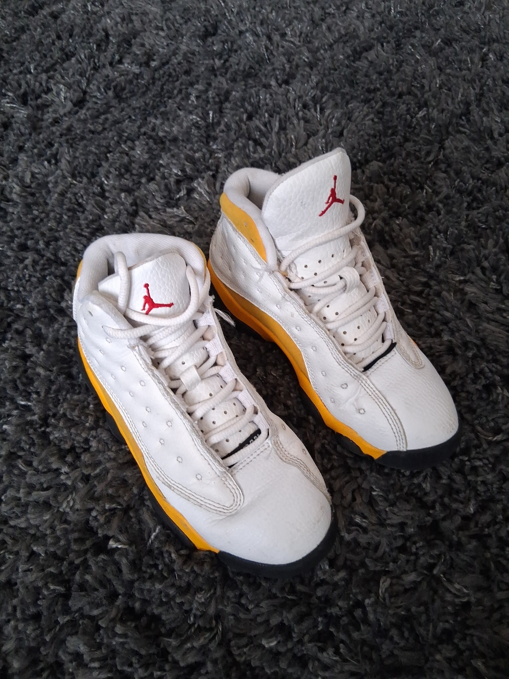 Jordan Kids White, Yellow & Black Sneakers with Red Jumpman
